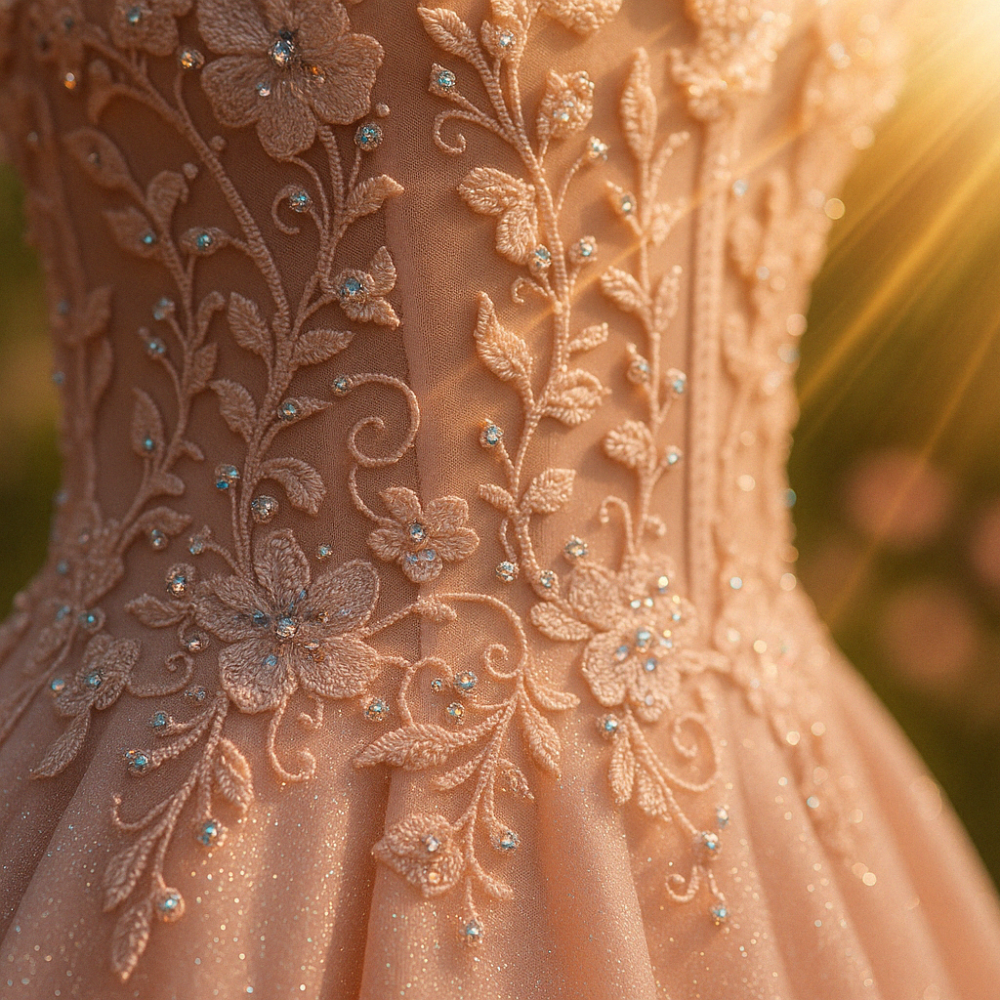 Aurora | Funkelndes A-Linien Ballkleid in Rosé