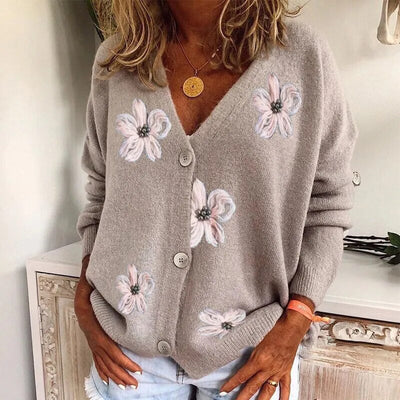 Faye - Florale Strickjacke mit V-Ausschnitt für Frauen