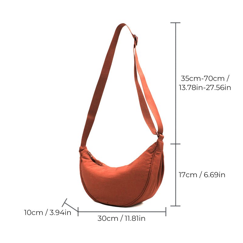 Halbmond-Tasche – Verstellbarer Riemen – Reißverschluss – Umhängetasche – Gürteltasche