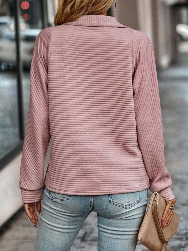 Half-Zip Pullover - Langärmeliger Pullover mit V-Ausschnitt und lockerer Passform