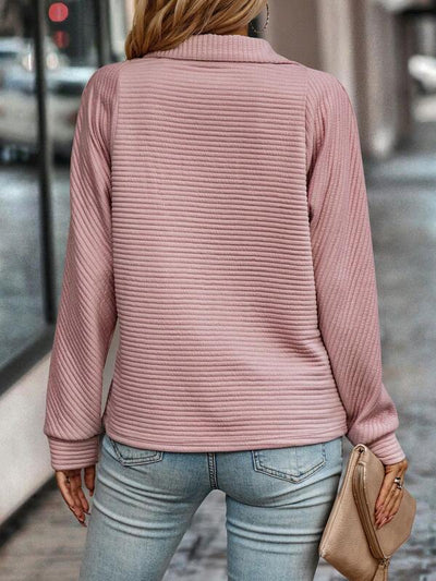 Half-Zip Pullover - Langärmeliger Pullover mit V-Ausschnitt und lockerer Passform