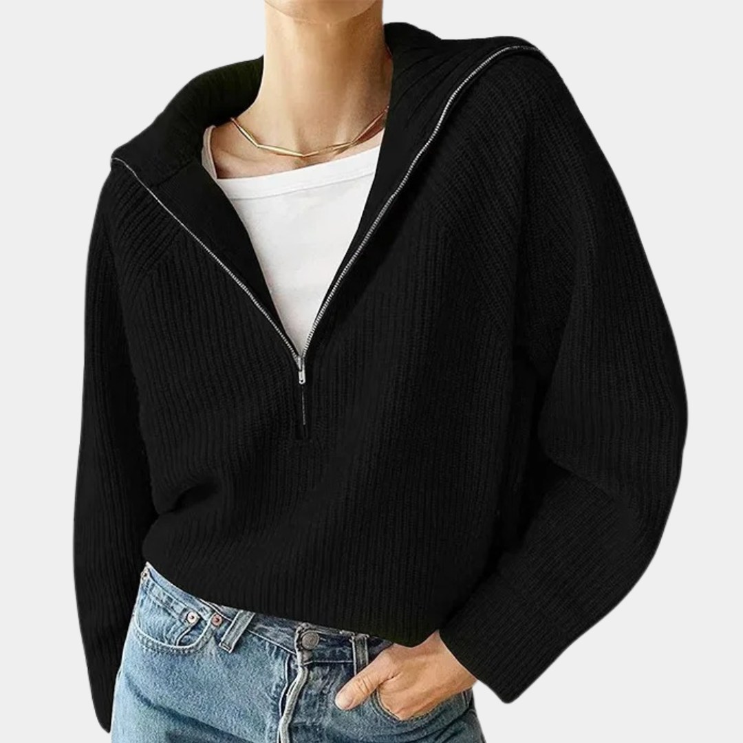Half-Zip Pullover - Loose Fit - V-Ausschnitt - Strickpullover - Damen Winterkleidung
