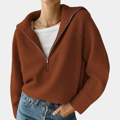 Half-Zip Pullover - Loose Fit - V-Ausschnitt - Strickpullover - Damen Winterkleidung