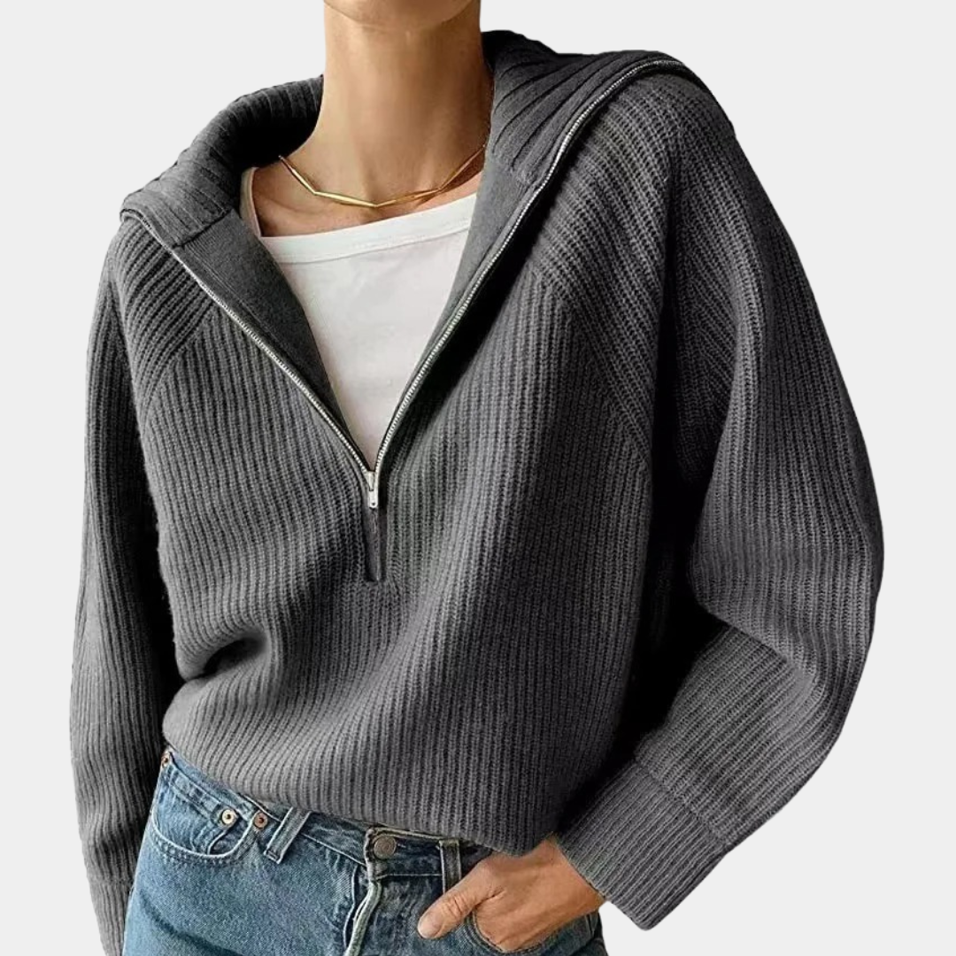 Half-Zip Pullover - Loose Fit - V-Ausschnitt - Strickpullover - Damen Winterkleidung