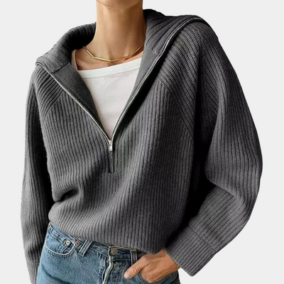 Half-Zip Pullover - Loose Fit - V-Ausschnitt - Strickpullover - Damen Winterkleidung