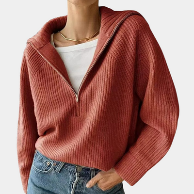 Half-Zip Pullover - Loose Fit - V-Ausschnitt - Strickpullover - Damen Winterkleidung