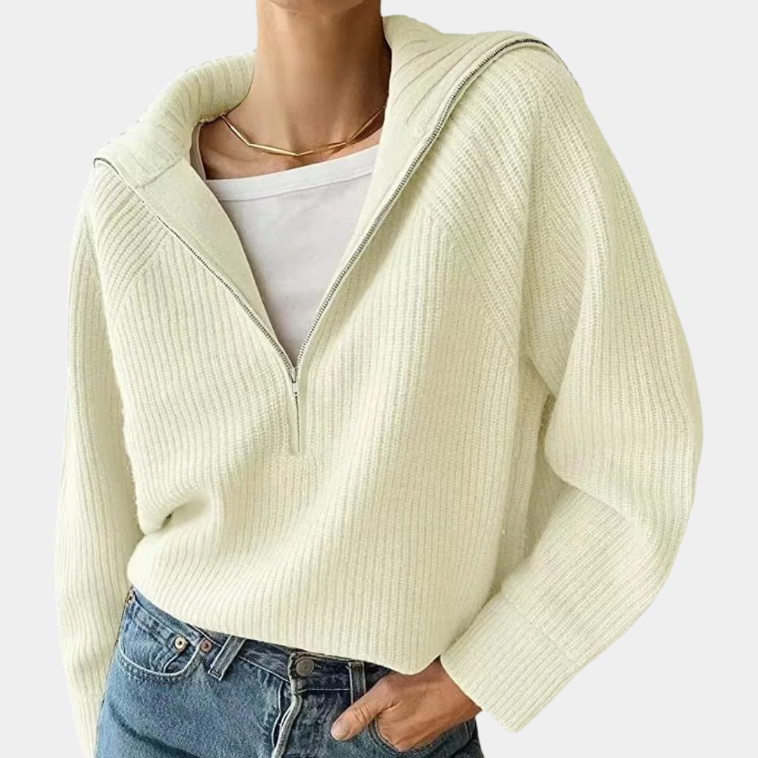 Half-Zip Pullover - Loose Fit - V-Ausschnitt - Strickpullover - Damen Winterkleidung