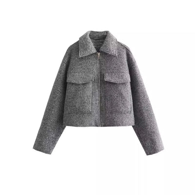 Herbstjacke – Kurz – Taschen – Reißverschlussjacke – Wolljacke für Damen