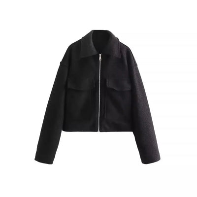 Herbstjacke – Kurz – Taschen – Reißverschlussjacke – Wolljacke für Damen