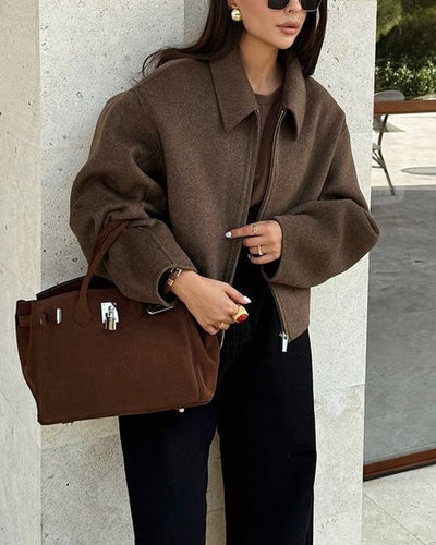 Herbstjacke – mit Reißverschluss – braun – Oversize-Jacke – Damenjacken