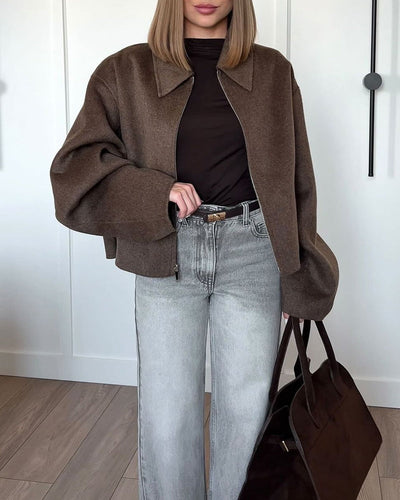 Herbstjacke – mit Reißverschluss – braun – Oversize-Jacke – Damenjacken