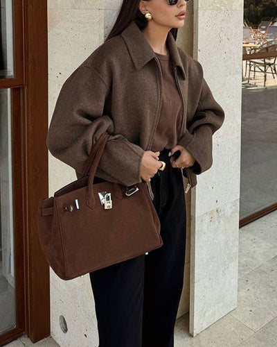 Herbstjacke – mit Reißverschluss – braun – Oversize-Jacke – Damenjacken