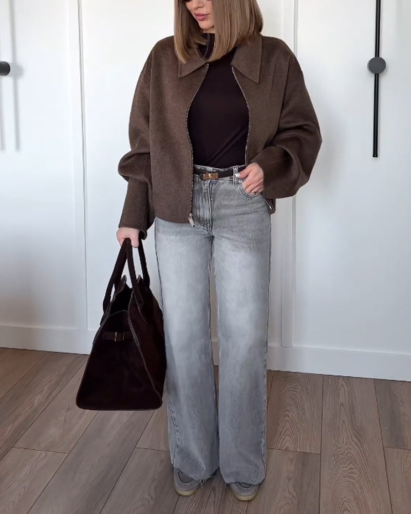Herbstjacke – mit Reißverschluss – braun – Oversize-Jacke – Damenjacken
