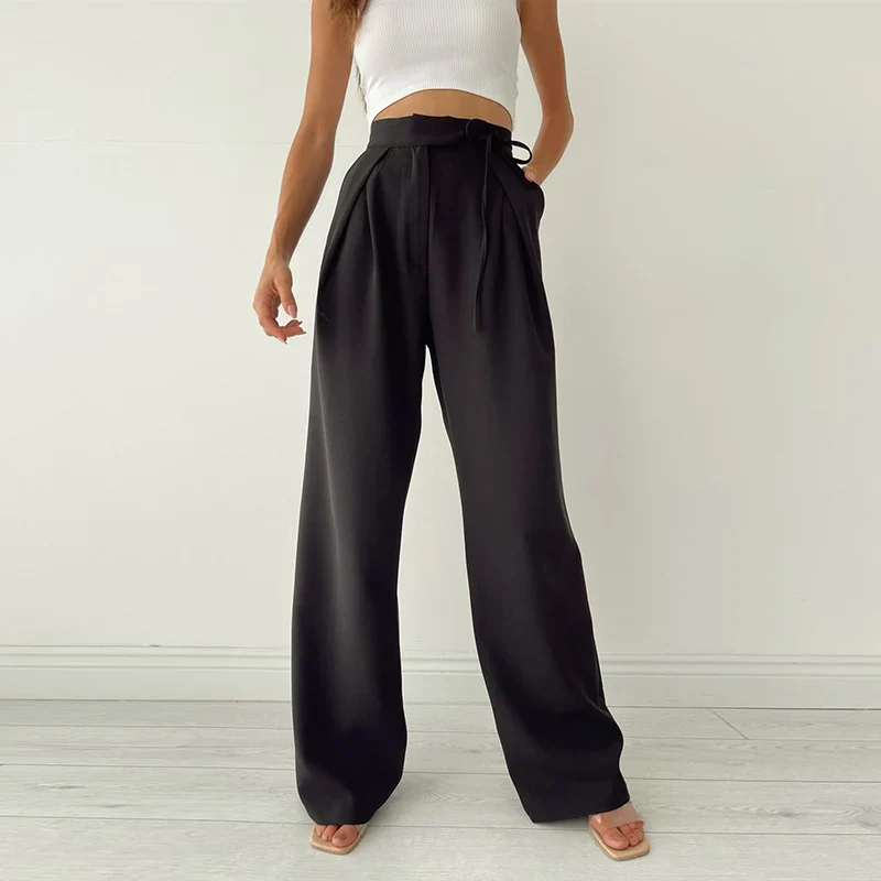 Hose mit weitem Bein - Schwarz – hoch geschnitten – weite Hosenbeine – Damenhose