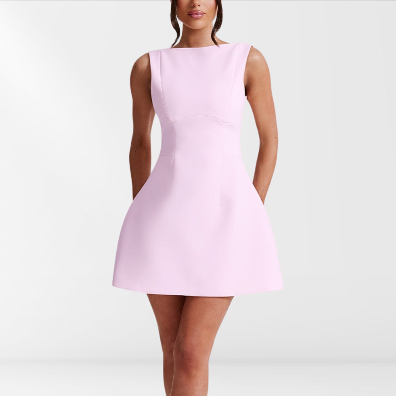 Ärmelloses rosa Mini-Sommerkleid mit Halsband – Naomi