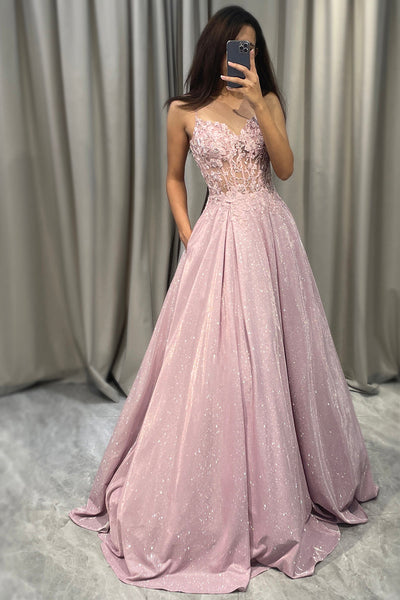 Aurora | Funkelndes A-Linien Ballkleid in Rosé