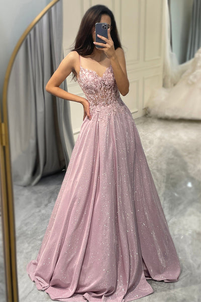 Aurora | Funkelndes A-Linien Ballkleid in Rosé