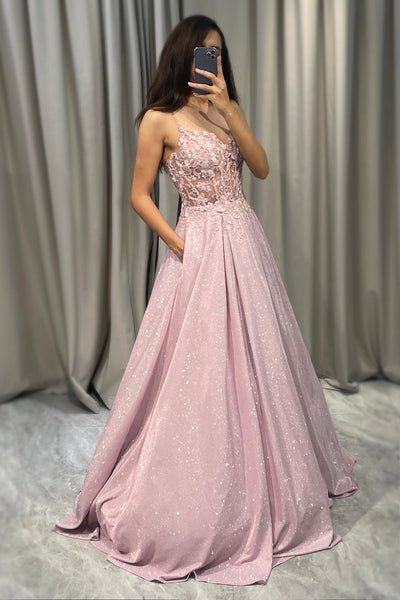 Aurora | Funkelndes A-Linien Ballkleid in Rosé