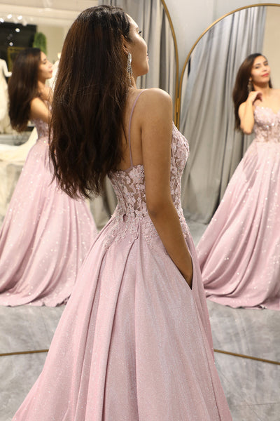 Aurora | Funkelndes A-Linien Ballkleid in Rosé