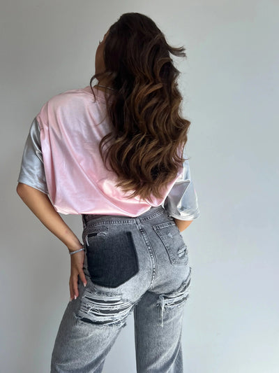 Jeans mit hoher Taille | Zerrissen | Grau | Gerade Geschnittene Jeans | Damenjeans