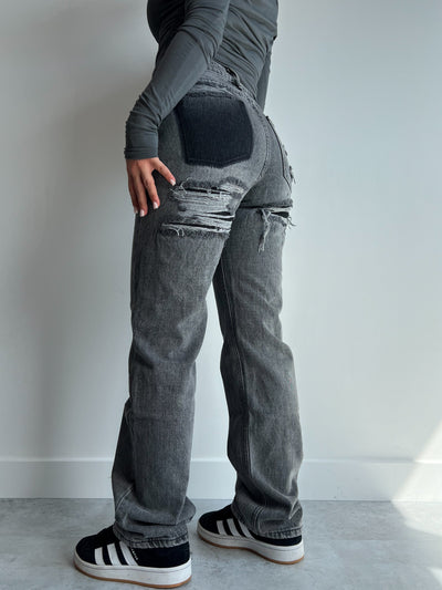 Jeans mit hoher Taille | Zerrissen | Grau | Gerade Geschnittene Jeans | Damenjeans