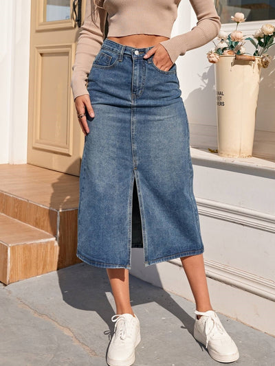 Jeansrock | Hochgeschnitten | Schlitz | Bleistiftrock | Midirock