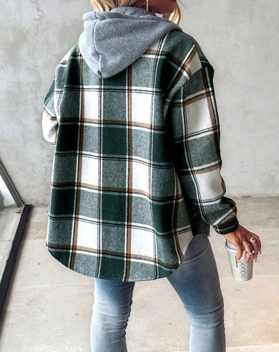Kapuzenjacke | Fleece gefüttert | Winter | Karierte Jacke | Damen-Overshirt