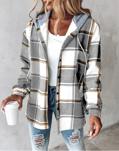 Kapuzenjacke | Fleece gefüttert | Winter | Karierte Jacke | Damen-Overshirt