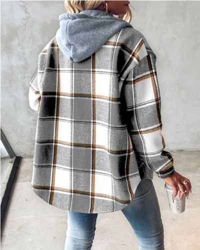 Kapuzenjacke | Fleece gefüttert | Winter | Karierte Jacke | Damen-Overshirt