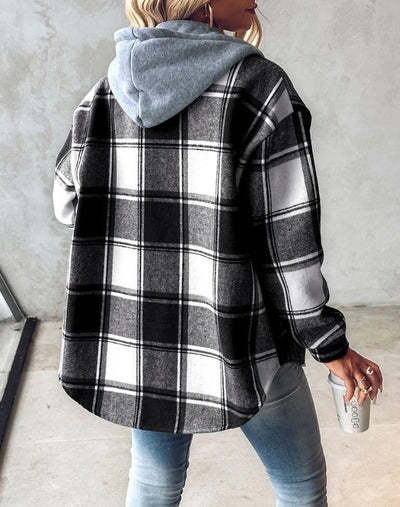Kapuzenjacke | Fleece gefüttert | Winter | Karierte Jacke | Damen-Overshirt