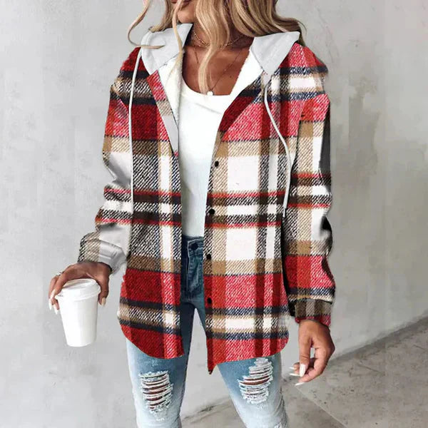 Kapuzenjacke | Fleece gefüttert | Winter | Karierte Jacke | Damen-Overshirt