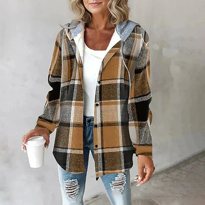 Kapuzenjacke | Fleece gefüttert | Winter | Karierte Jacke | Damen-Overshirt
