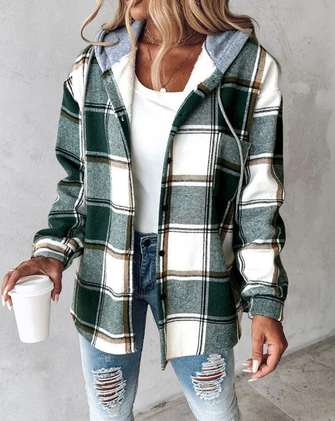 Kapuzenjacke | Fleece gefüttert | Winter | Karierte Jacke | Damen-Overshirt