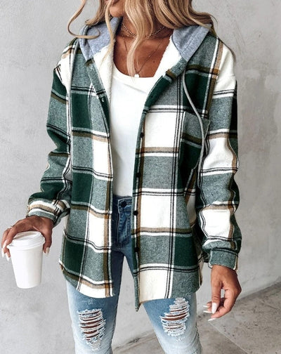 Kapuzenjacke | Fleece gefüttert | Winter | Karierte Jacke | Damen-Overshirt