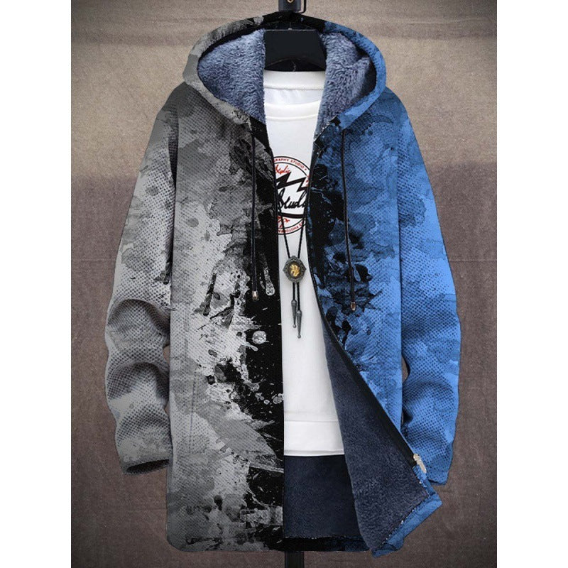 Kapuzenjacke – farbenfrohe, bedruckte Fleecejacke mit Kapuze für Herren für den Winter