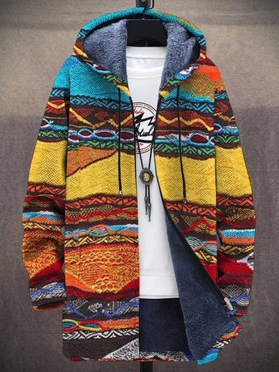 Kapuzenjacke – farbenfrohe, bedruckte Fleecejacke mit Kapuze für Herren für den Winter