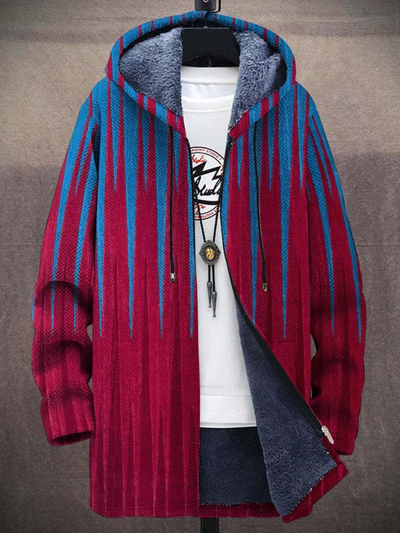 Kapuzenjacke – farbenfrohe, bedruckte Fleecejacke mit Kapuze für Herren für den Winter