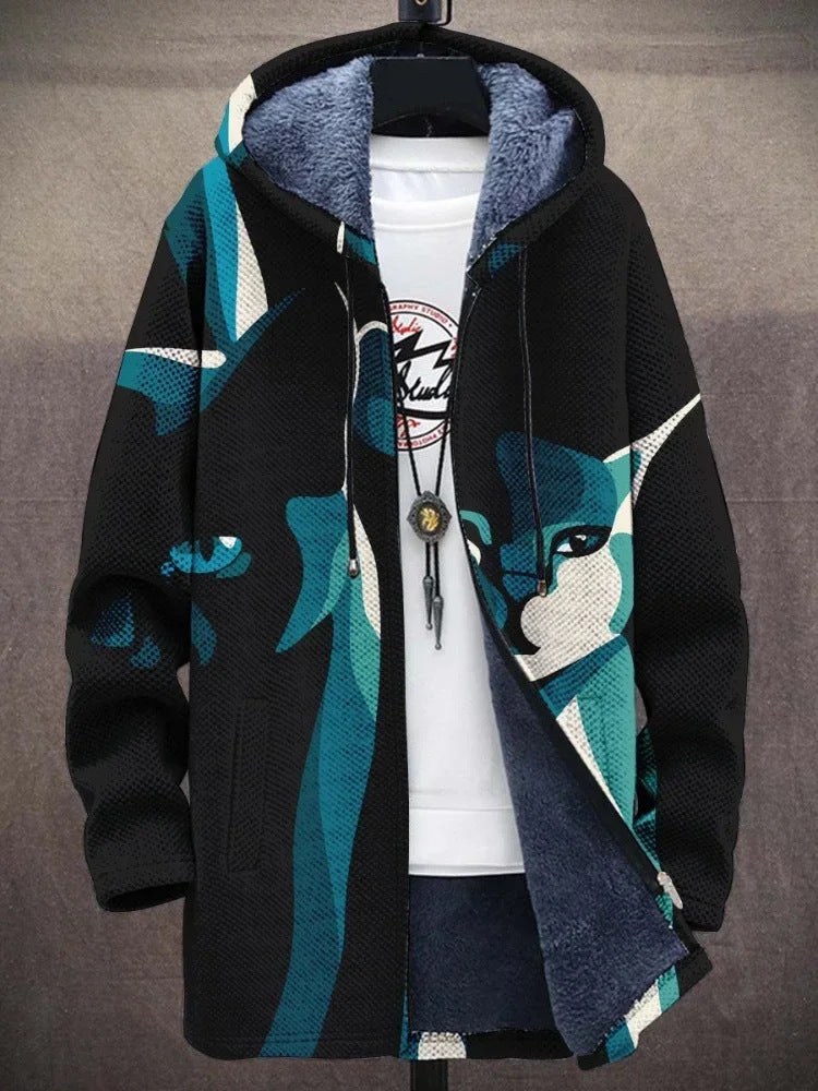 Kapuzenjacke – farbenfrohe, bedruckte Fleecejacke mit Kapuze für Herren für den Winter