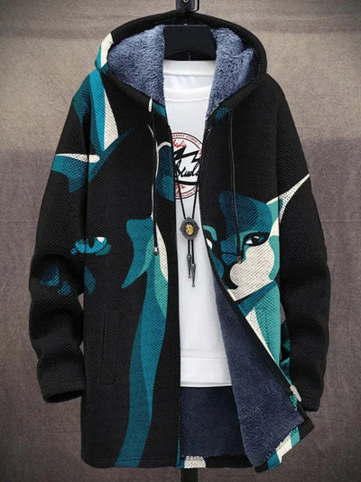 Kapuzenjacke – farbenfrohe, bedruckte Fleecejacke mit Kapuze für Herren für den Winter