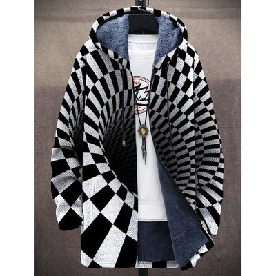 Kapuzenjacke – farbenfrohe, bedruckte Fleecejacke mit Kapuze für Herren für den Winter