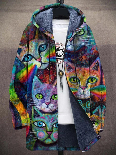 Kapuzenjacke – farbenfrohe, bedruckte Fleecejacke mit Kapuze für Herren für den Winter
