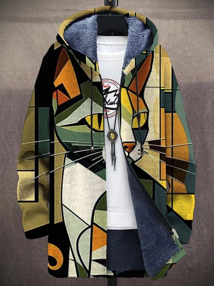 Kapuzenjacke – farbenfrohe, bedruckte Fleecejacke mit Kapuze für Herren für den Winter