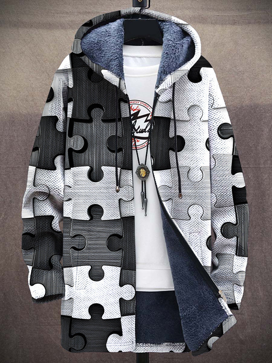 Kapuzenjacke – farbenfrohe, bedruckte Fleecejacke mit Kapuze für Herren für den Winter