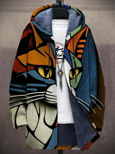 Kapuzenjacke – farbenfrohe, bedruckte Fleecejacke mit Kapuze für Herren für den Winter