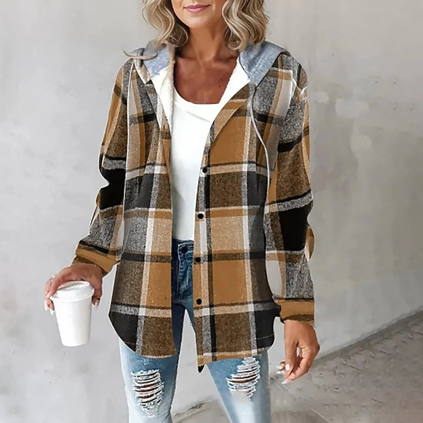 Kapuzenjacke – kariertes, mit Fleece gefüttertes Damen-Overshirt für den Herbst