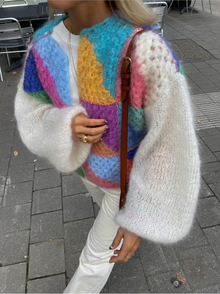 Rosa - gestrickter langärmeliger Pullover für Frauen