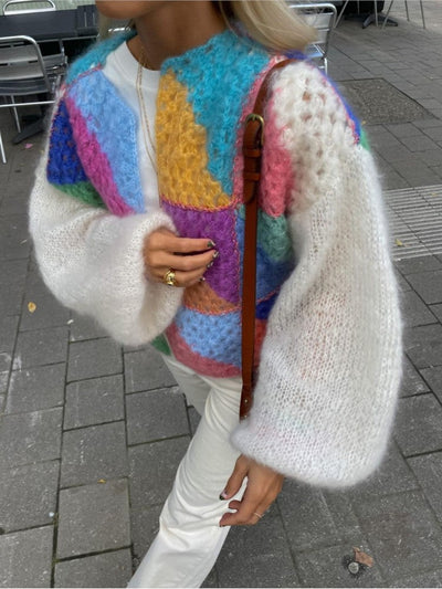 Rosa - gestrickter langärmeliger Pullover für Frauen