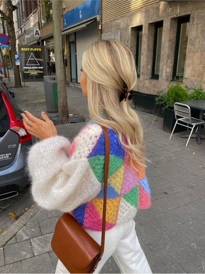 Rosa - gestrickter langärmeliger Pullover für Frauen