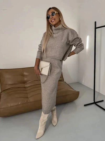 Knit Co-Ord Set - Strickkleid – Rollkragenpullover – Zweiteiler aus Strick – Damenbekleidung