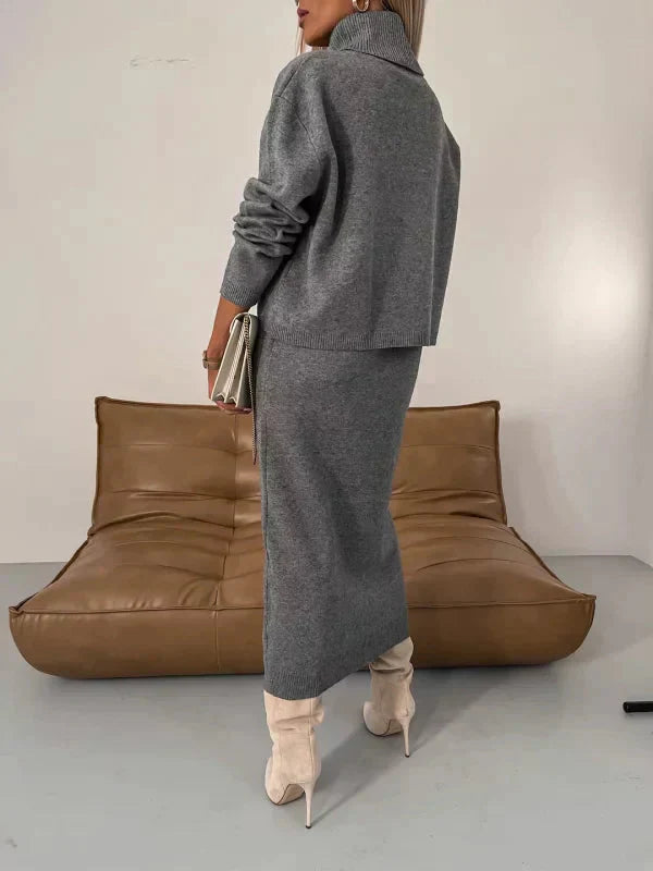 Knit Co-Ord Set - Strickkleid – Rollkragenpullover – Zweiteiler aus Strick – Damenbekleidung